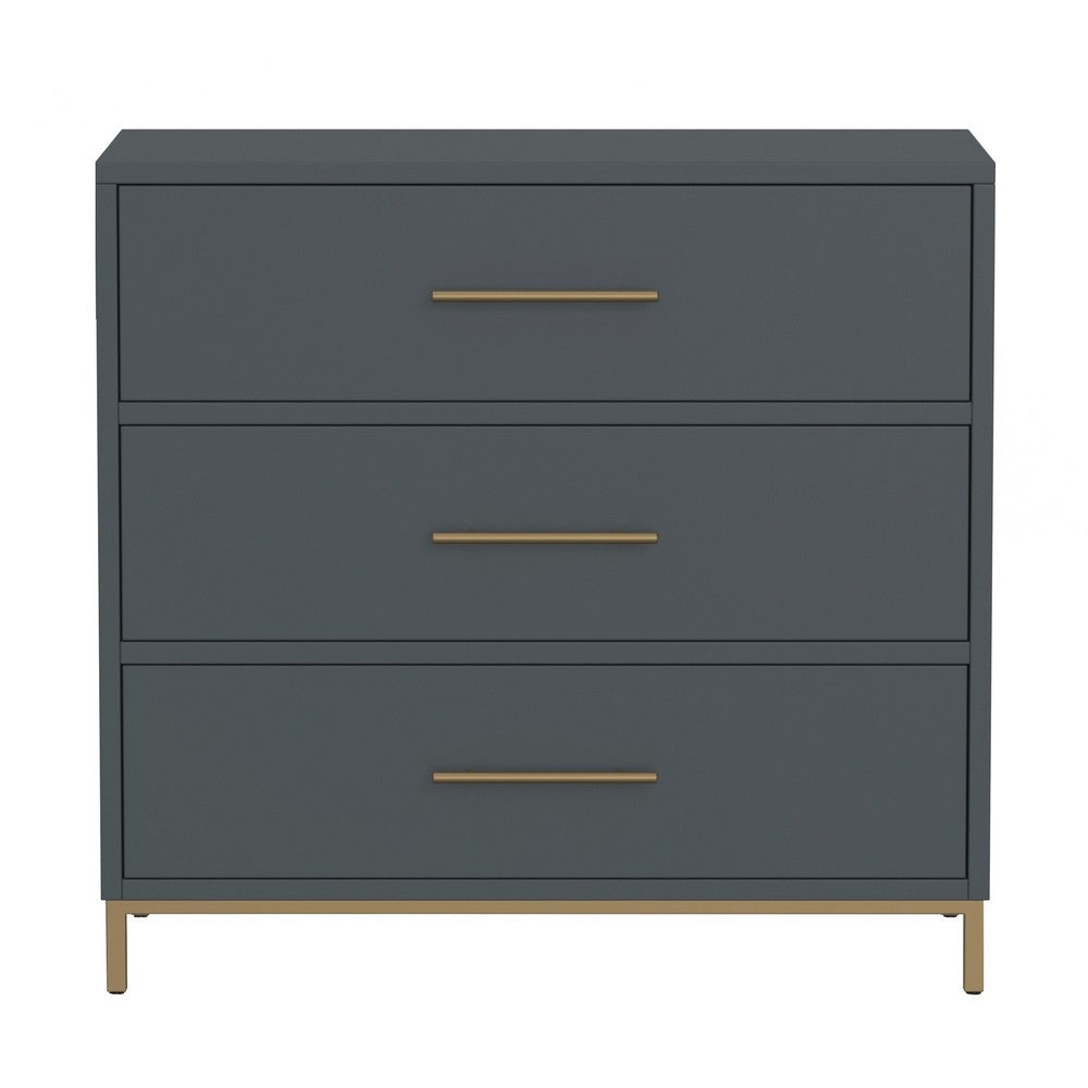 Max 36 Inch 3 Drawer Small Dresser Chest Brass Metal Frame Slate Gray By Casagear Home BM283860