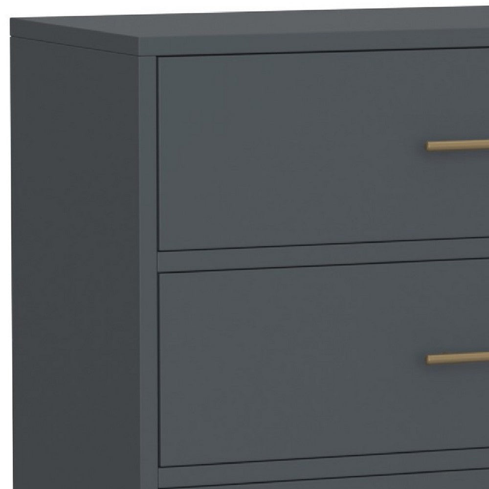 Max 36 Inch 3 Drawer Small Dresser Chest Brass Metal Frame Slate Gray By Casagear Home BM283860