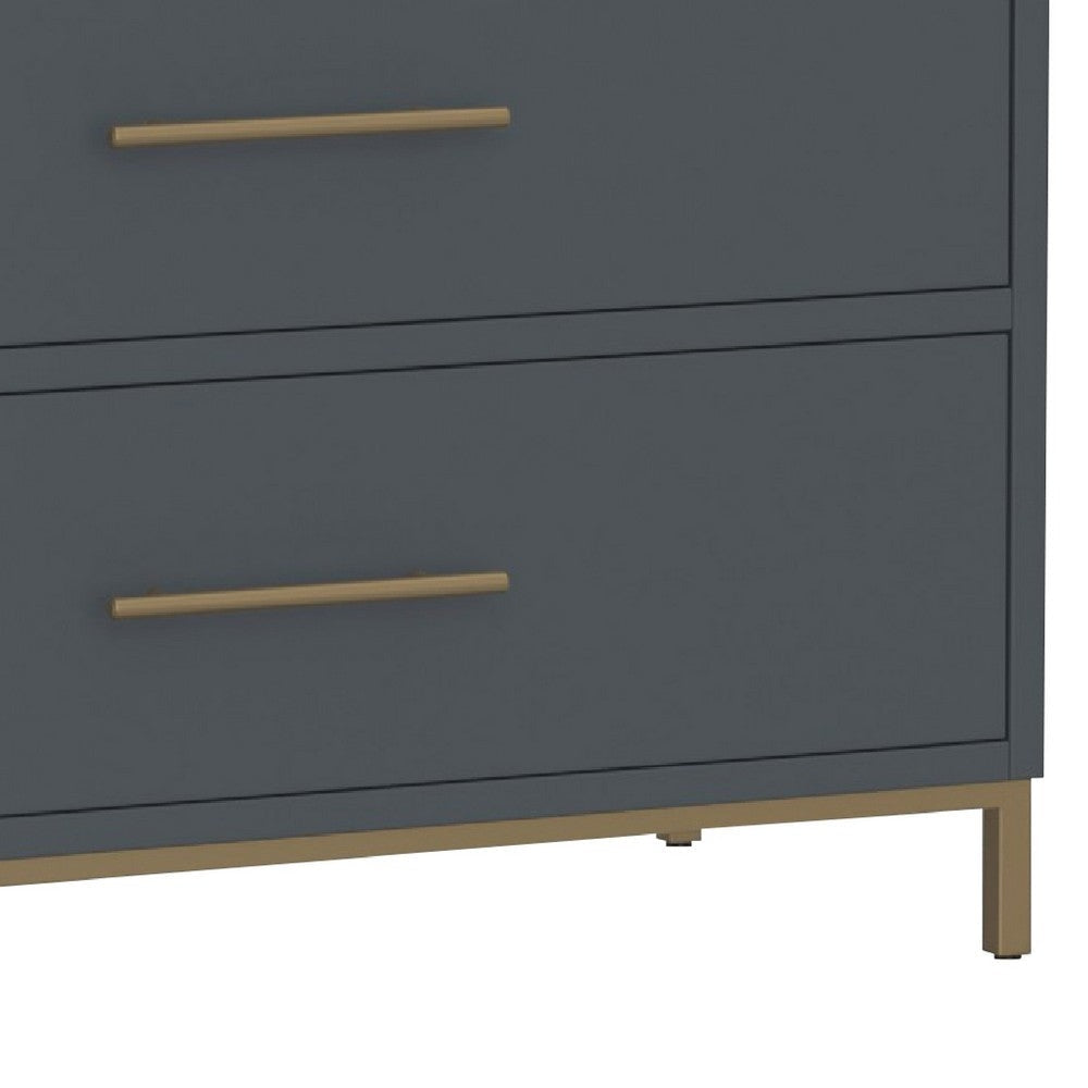 Max 36 Inch 3 Drawer Small Dresser Chest Brass Metal Frame Slate Gray By Casagear Home BM283860