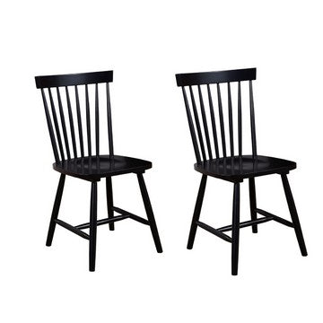 Ray 18 Inch Dining Side Chair Rubberwood Windsor Back Set of 2 Black By Casagear Home BM283868