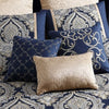 Nova 9 Piece Polyester Queen Comforter Set Gold Damask Print Navy Blue By Casagear Home BM283873