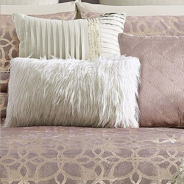 Eve 10 Piece Full Size Poly Velvet Comforter Set Foil Pattern Blush Pink By Casagear Home BM283876