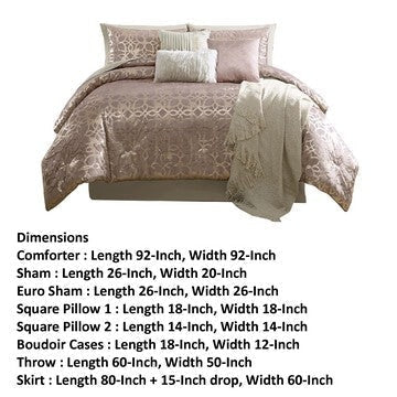 Eve 10 Piece Queen Size Poly Velvet Comforter Set Foil Pattern Blush Pink By Casagear Home BM283877