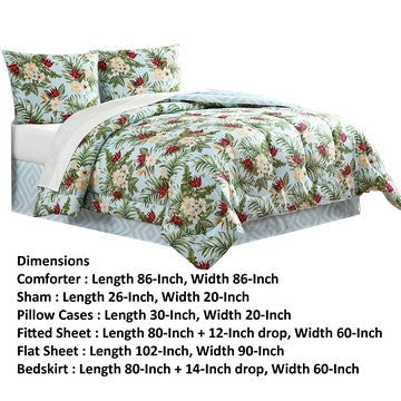 Elia 8 Piece Polyester Queen Comforter Set Tropical Design Green White By Casagear Home BM283884