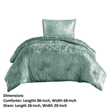 Jay 2 Piece Twin Comforter Set Polyester Velvet Deluxe Texture Green By Casagear Home BM283892