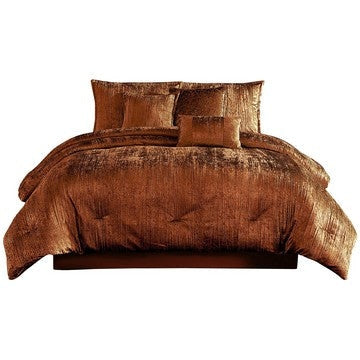 Jay 7 Piece Queen Comforter Set, Polyester Velvet, Deluxe Texture Copper By Casagear Home