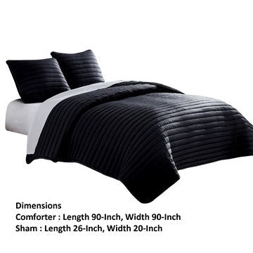 Cabe 3 Piece Queen Comforter Set Polyester Puffer Channel Quilted Black By Casagear Home BM283908