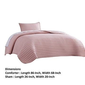 Cabe 2 Piece Twin Comforter Set Polyester Puffer Channel Quilt Rose Pink By Casagear Home BM283913