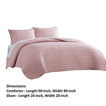 Cabe 3 Piece Queen Comforter Set Polyester Puffer Channel Quilt Rose Pink By Casagear Home BM283914