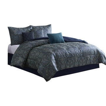 Clover 7 Piece Soft Polyester Queen Comforter Set Jacquard Pattern Teal By Casagear Home BM283915