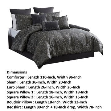 Pixie 10 Piece Polyester King Comforter Set Damask Pattern Charcoal Gray By Casagear Home BM283917