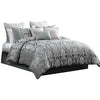 Emma 10 Piece Polyester King Comforter Set Gray Silver Velvet Damask Print By Casagear Home BM283919