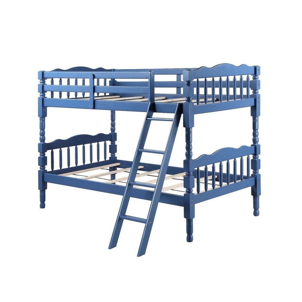 Alice Classic Twin Bunk Bed with Ladder, Guard Rail, Carved Legs, Blue By Casagear Home