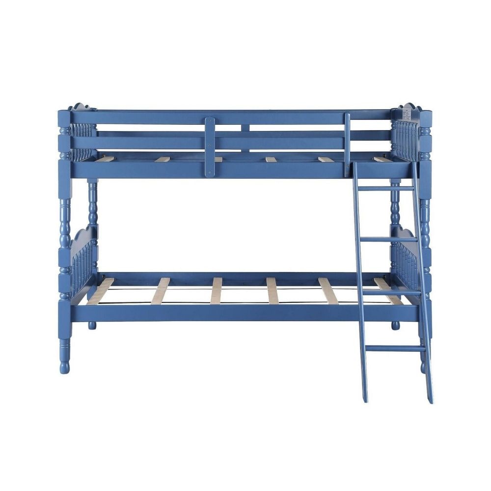 Alice Classic Twin Bunk Bed with Ladder Guard Rail Carved Legs Blue By Casagear Home BM284021