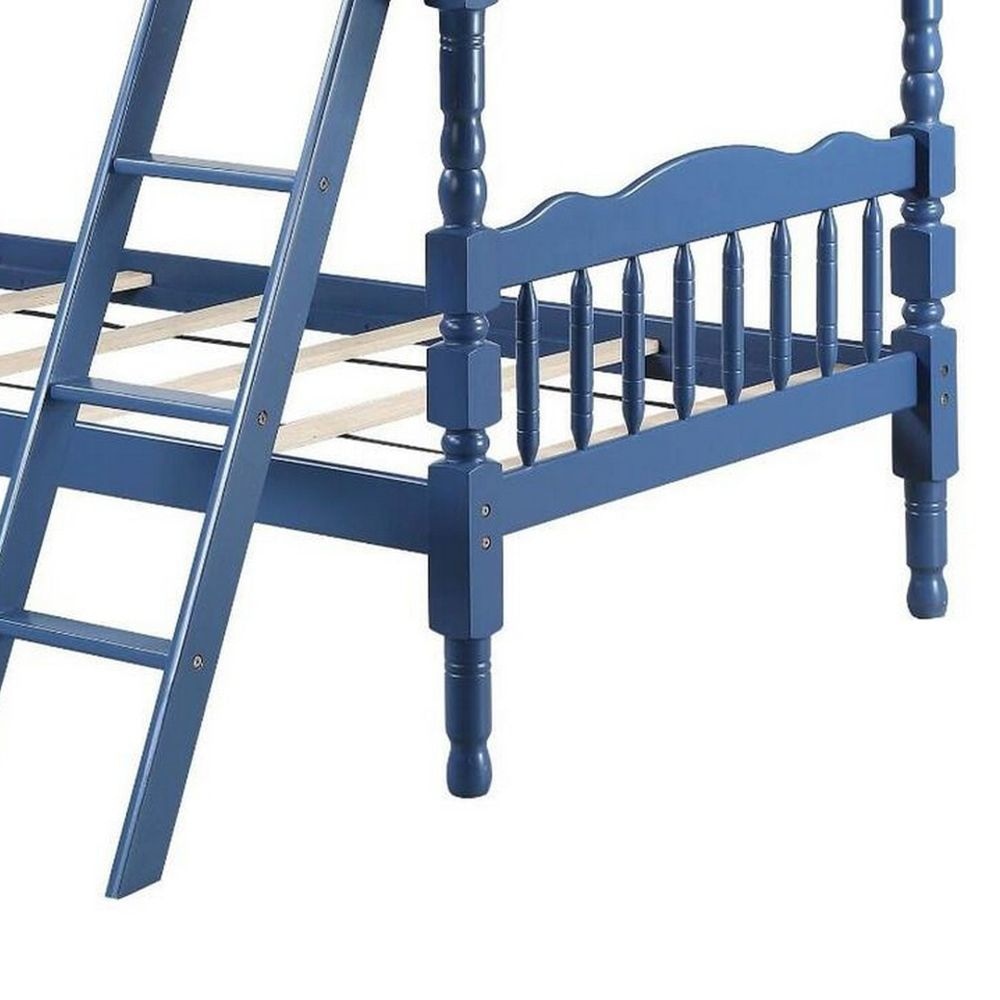 Alice Classic Twin Bunk Bed with Ladder Guard Rail Carved Legs Blue By Casagear Home BM284021