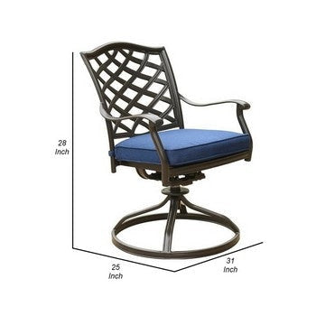 Wynn 25 Inch Modern Patio Dining Swivel Chair with Cushion Set of 2 Blue By Casagear Home BM284153