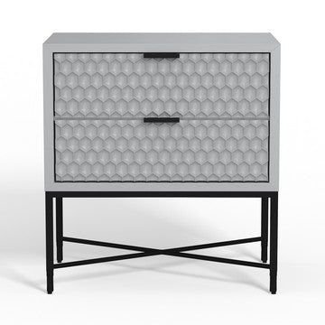 Rexi 26 Inch 2 Drawer Nightstand Honeycomb Mahogany Light Gray Black By Casagear Home BM284250