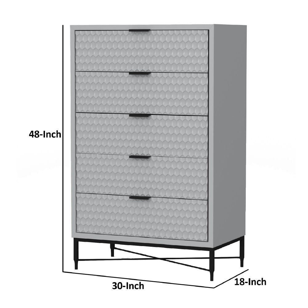 Rexi 48 Inch 5 Drawer Tall Dresser Chest Honeycomb Light Gray Black By Casagear Home BM284260