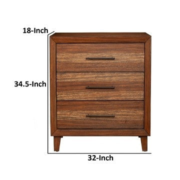 Paul 35 Inch Small Dresser Chest 3 Drawers Metal Bar Handles Warm Brown By Casagear Home BM284272