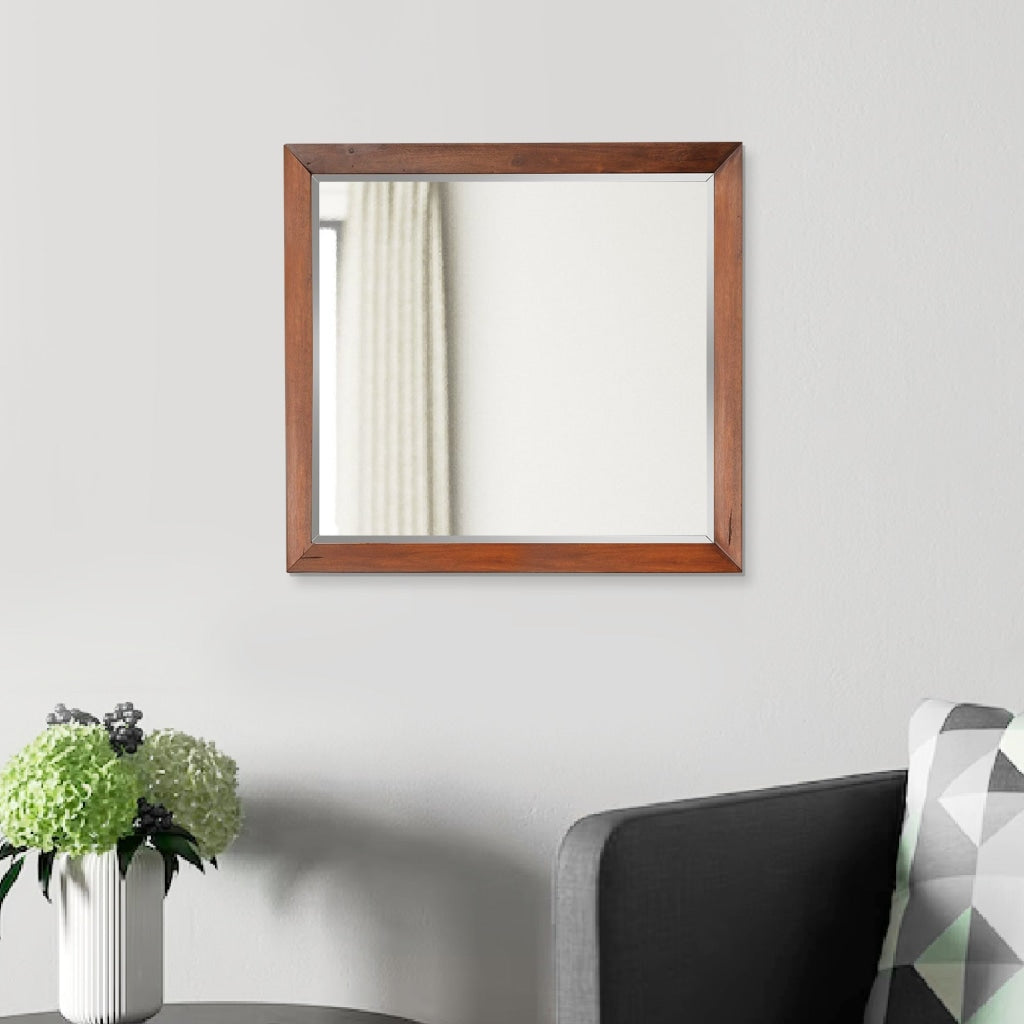 Rue 36 x 40 Rectangular Dresser Mirror, Mahogany Wood Frame, Warm Brown By Casagear Home