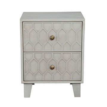 Rue 26 Inch 2 Drawer Nightstand Textured Honeycomb Design Light Gray By Casagear Home BM284279