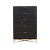 Rexi 48 Inch 5 Drawer Tall Dresser Chest Honeycomb Panels Black Gold By Casagear Home BM284294