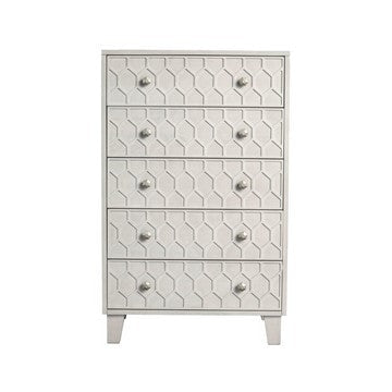 Rue 48 Inch 5 Drawer Dresser Chest Textured Honeycomb Design Light Gray By Casagear Home BM284298