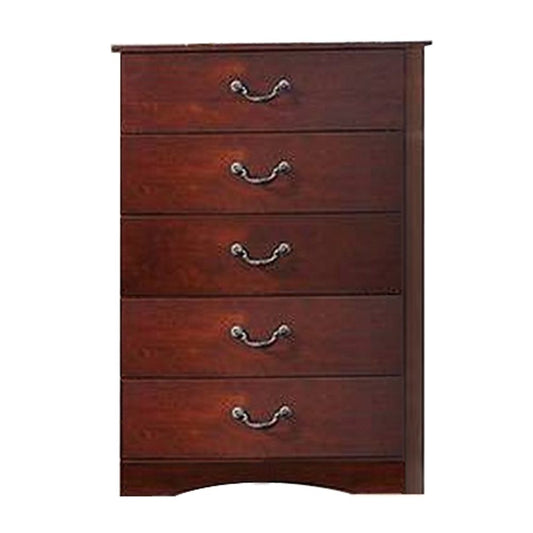 Bran 48 Inch 5 Drawer Tall Dresser Chest, Pine Wood, Grains, Cherry Brown By Casagear Home