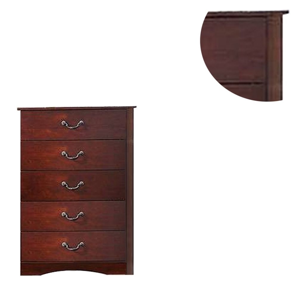 Bran 48 Inch 5 Drawer Tall Dresser Chest Pine Wood Grains Cherry Brown By Casagear Home BM284310