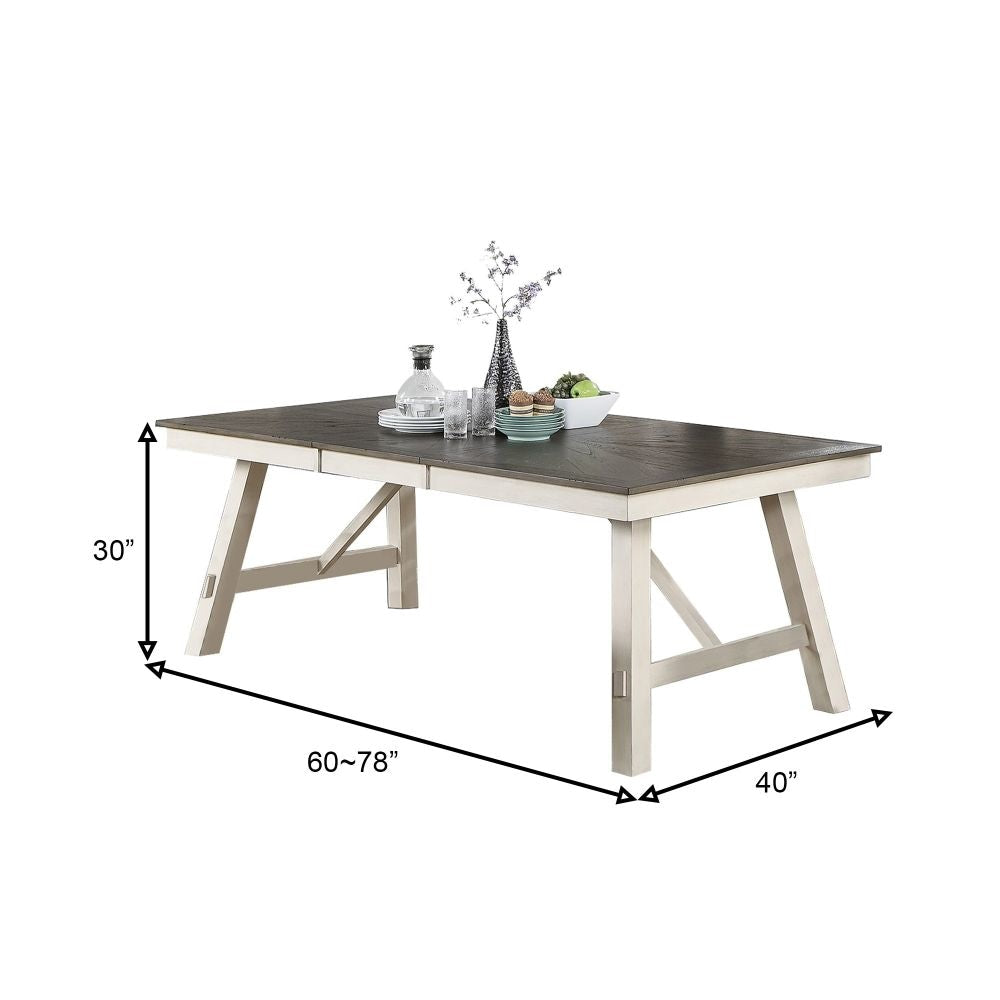 Lexi 78 Inch Classic Dining Table Rubberwood Extendable Leaf Gray White By Casagear Home BM284311