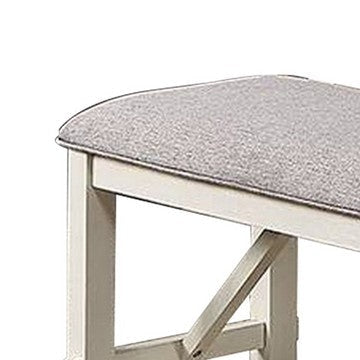 Lexi 50 Inch Dining Bench Fabric Padded Seat Rubberwood Gray and White By Casagear Home BM284313