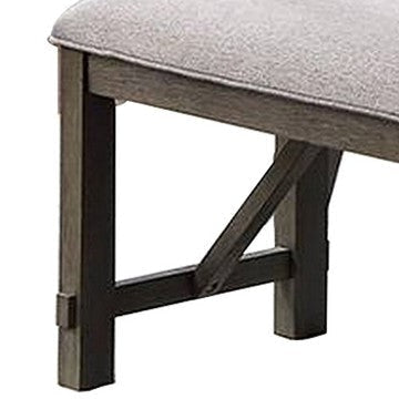 Lexi 50 Inch Dining Bench Fabric Padded Seat Rubberwood Gray Dark Brown By Casagear Home BM284317