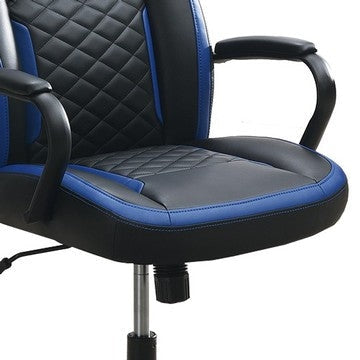 Ida 26 Inch Ergonomic Office Chair Faux Leather Swivel Seat Black Blue By Casagear Home BM284334