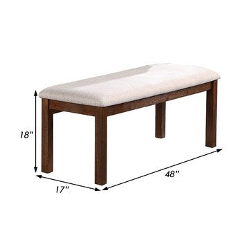 48 Inch Classic Fabric Upholstered Dining Bench Pine Wood Ivory and Brown By Casagear Home BM284352