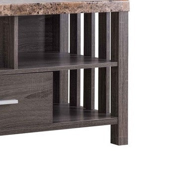 60 Inch Modern TV Entertainment Console 5 Shelves Faux Marble Top Gray By Casagear Home BM284400