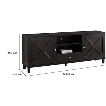 71 Inch Modern TV Entertainment Console 2 Shelf 2 Cabinets Drawer Brown By Casagear Home BM284401