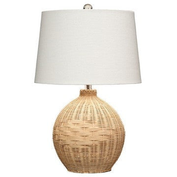 Cape 22 Inch Contemporary Rattan Table Lamp, Hand Woven, Linen Shade, Brown By Casagear Home