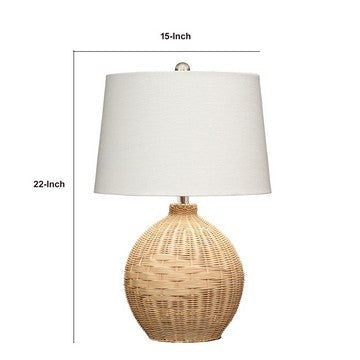 Cape 22 Inch Contemporary Rattan Table Lamp Hand Woven Linen Shade Brown By Casagear Home BM284414