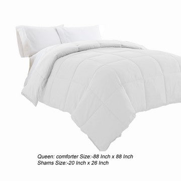 Beth Reversible Microfiber Queen Comforter Squared Stitching Pure White By Casagear Home BM284436