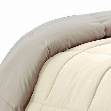 Beth Reversible Microfiber King Comforter Squared Stitching Ivory Beige By Casagear Home BM284441