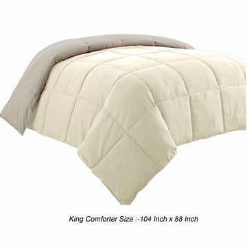 Beth Reversible Microfiber King Comforter Squared Stitching Ivory Beige By Casagear Home BM284441