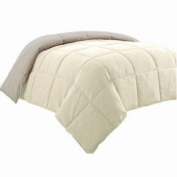 Beth Reversible Microfiber King Comforter, Squared Stitching, Ivory, Beige By Casagear Home