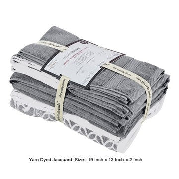 Bev Modern 6 Piece Cotton Towel Set Jacquard Filigree Pattern Light Gray By Casagear Home BM284465