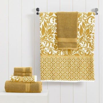 Bev Modern 6 Piece Cotton Towel Set Jacquard Filigree Pattern Yellow By Casagear Home BM284467