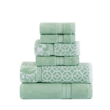 Bev Modern 6 Piece Cotton Towel Set Jacquard Filigree Pattern Sage Green By Casagear Home BM284469