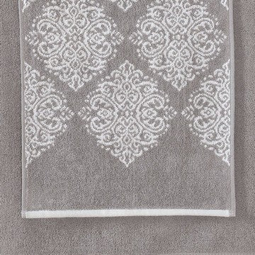 Eula Modern 6 Piece Cotton Towel Set Stylish Damask Pattern Light Gray By Casagear Home BM284472