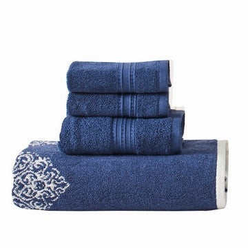 Eula Modern 6 Piece Cotton Towel Set Stylish Damask Pattern Deep Blue By Casagear Home BM284473