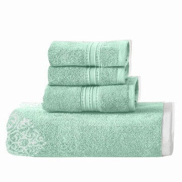 Eula Modern 6 Piece Cotton Towel Set Stylish Damask Pattern Sage Green By Casagear Home BM284474