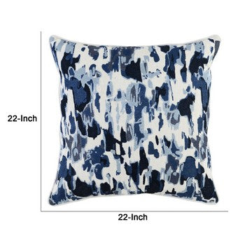 Lyla 22 Inch Square Cotton Accent Throw Pillow Abstract Design Blue White By Casagear Home BM284487