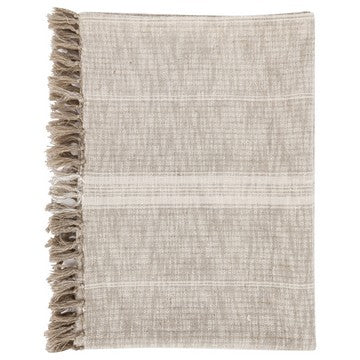 Uno 50 Inch Throw Blanket Cotton and Linen Woven Striped Design Beige By Casagear Home BM284496